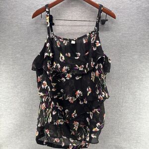 TORRID - Women's Size 4 Black Floral Strappy Top Cold Short Sleeve  A8